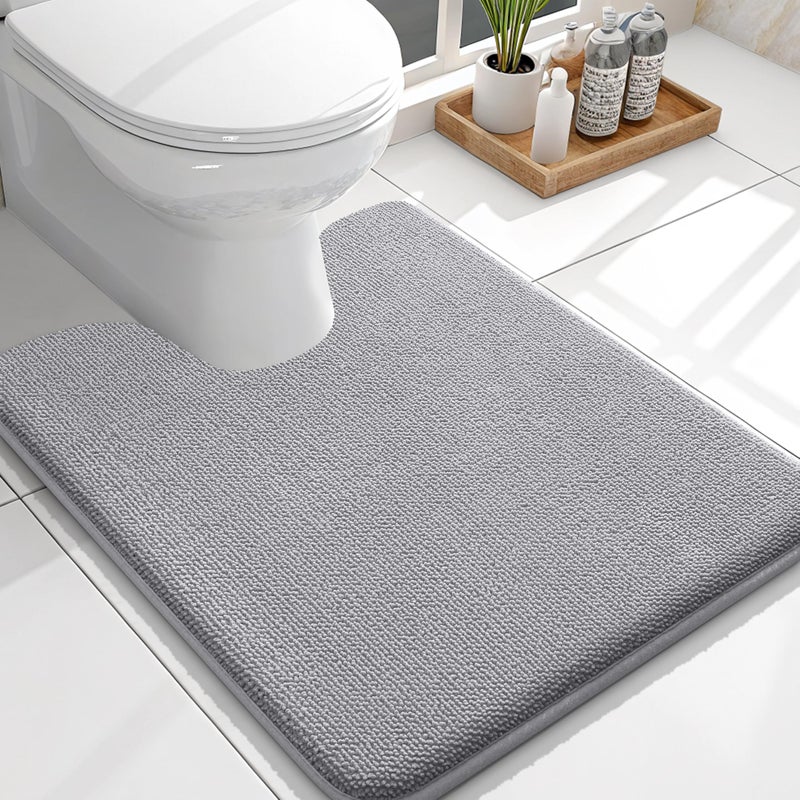 OLANLY Toilet Rugs UShaped 24x20 Extra Soft Absorbent Thick Memory Foam Contour Bathroom Rugs Dry Quickly Machine Washable NonSlip Toilet Bath Mat Home Decor Accessories Grey