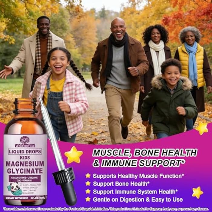 WellVeraVida Magnesium Glycinate Liquid for Kids & Adults, Magnesium Glycinate 200/100mg with Calcium, L-theanine, Vitamin B6 Zinc for Restful Sleep,Brain & Focus, High Absorption Magnesium Bisglycinate Supplement - Image 5