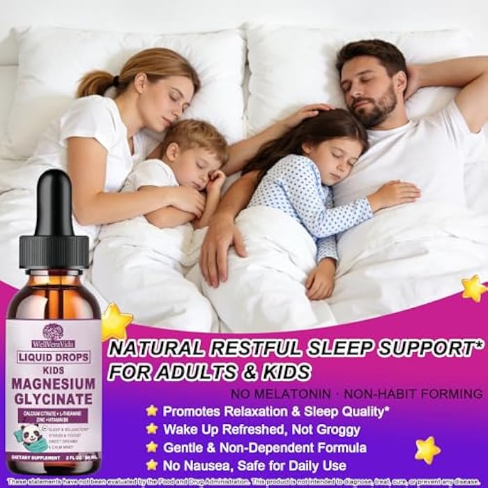 WellVeraVida Magnesium Glycinate Liquid for Kids & Adults, Magnesium Glycinate 200/100mg with Calcium, L-theanine, Vitamin B6 Zinc for Restful Sleep,Brain & Focus, High Absorption Magnesium Bisglycinate Supplement - Image 3
