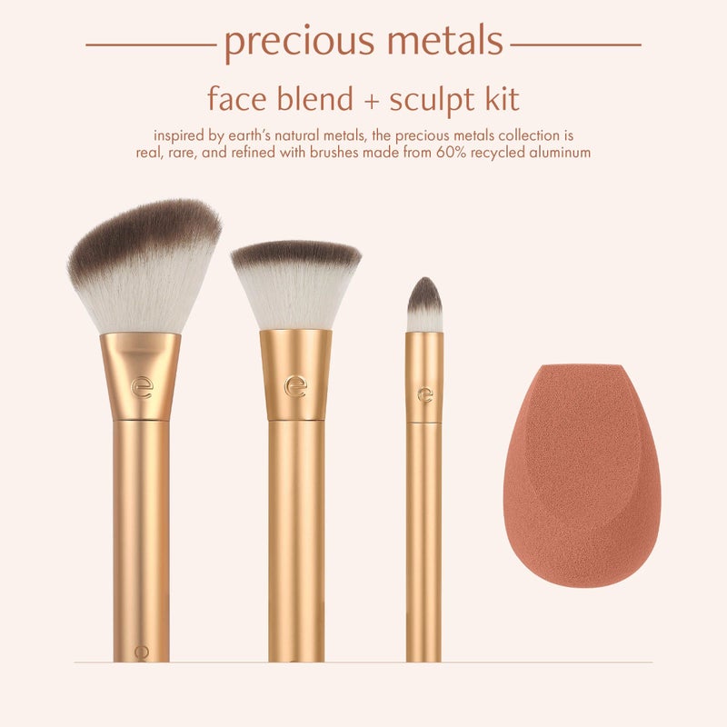 EcoTools Precious Metals Face Blend & Sculpt Set, Makeup Brush Set For Foundation, Concealer, & Powder, Makeup Sponge, Eco-Friendly, Recycled Aluminum, Chrome, Cruelty-Free, 4 Piece Set - Image 3