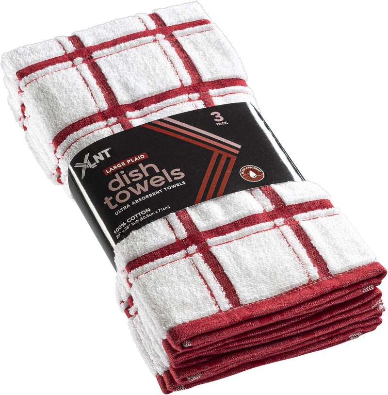 XLNT Red Large Kitchen Towels 3 Pack  100 Cotton  20 x 28  Ultra Absorbent Dishcloths Sets of Hand Towels for Everyday Scrubbing  Quick Drying Kitchen Washcloths - Image 1