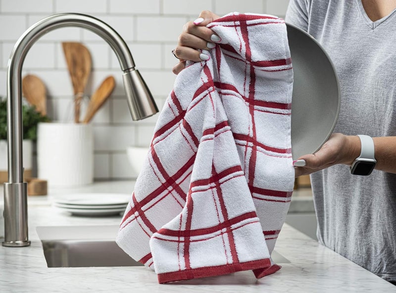 XLNT Red Large Kitchen Towels 3 Pack  100 Cotton  20 x 28  Ultra Absorbent Dishcloths Sets of Hand Towels for Everyday Scrubbing  Quick Drying Kitchen Washcloths - Image 3