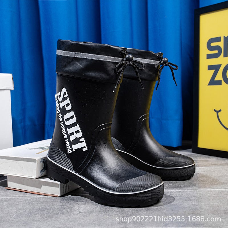 Charming Shark New Four Seasons Drop Plastic Shoe Men'S Mid-Rise Rain Boots For Outer Wear Water Shoes Flat Heel Solid Color Leg Rain Boots - Image 1