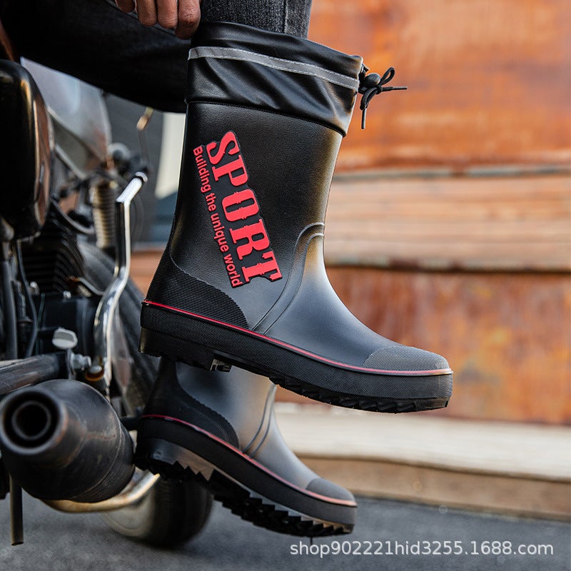 Charming Shark New Four Seasons Drop Plastic Shoe Men'S Mid-Rise Rain Boots For Outer Wear Water Shoes Flat Heel Solid Color Leg Rain Boots - Image 3