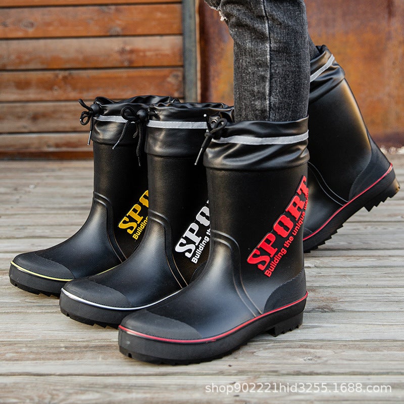 Charming Shark New Four Seasons Drop Plastic Shoe Men'S Mid-Rise Rain Boots For Outer Wear Water Shoes Flat Heel Solid Color Leg Rain Boots - Image 2