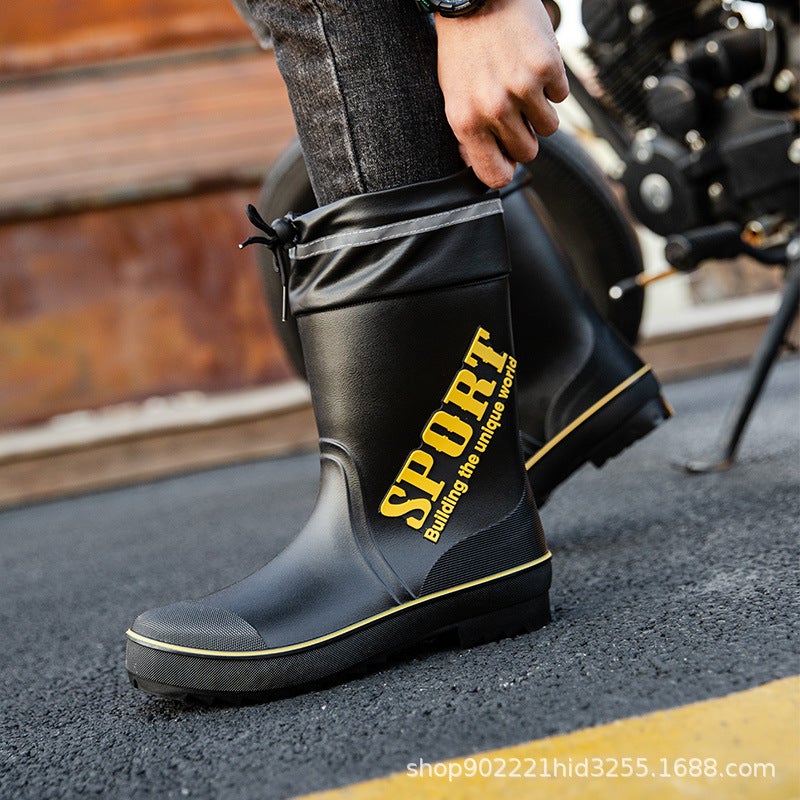 Charming Shark New Four Seasons Drop Plastic Shoe Men'S Mid-Rise Rain Boots For Outer Wear Water Shoes Flat Heel Solid Color Leg Rain Boots - Image 5