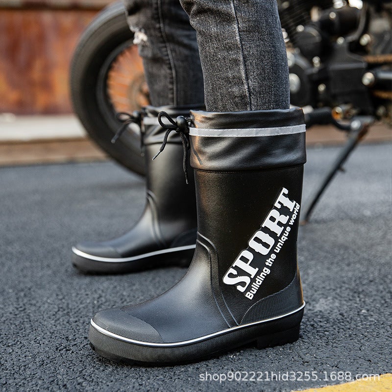 Charming Shark New Four Seasons Drop Plastic Shoe Men'S Mid-Rise Rain Boots For Outer Wear Water Shoes Flat Heel Solid Color Leg Rain Boots - Image 4