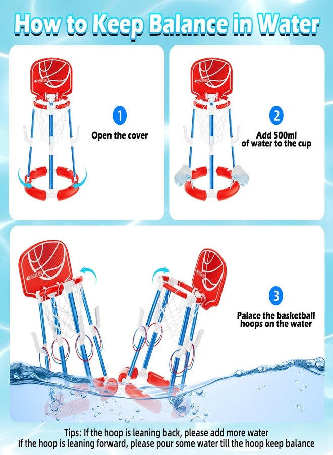 VROGTIK Pool Basketball Hoop with Backboard, Floating Pool Toys for 3-12 Years Old Kids Ring Game with 4 Balls 8 Rings & Pump Outdoor Swimming Pool Basketball Games Water Play Toy Family Party for Kids Adults - Image 5