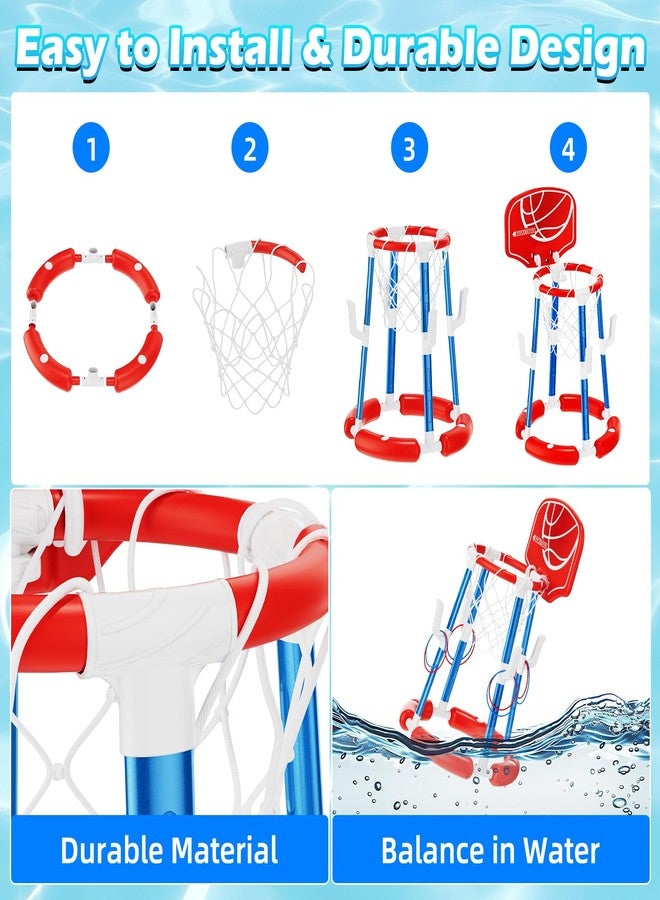 VROGTIK Pool Basketball Hoop with Backboard, Floating Pool Toys for 3-12 Years Old Kids Ring Game with 4 Balls 8 Rings & Pump Outdoor Swimming Pool Basketball Games Water Play Toy Family Party for Kids Adults - Image 4