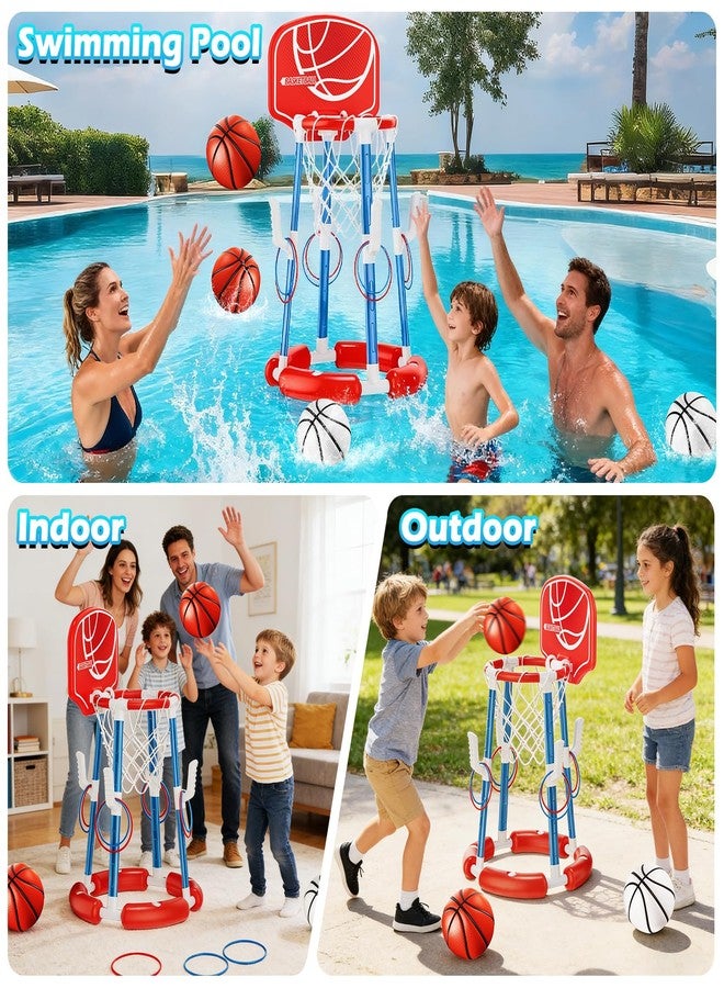 VROGTIK Pool Basketball Hoop with Backboard, Floating Pool Toys for 3-12 Years Old Kids Ring Game with 4 Balls 8 Rings & Pump Outdoor Swimming Pool Basketball Games Water Play Toy Family Party for Kids Adults - Image 2