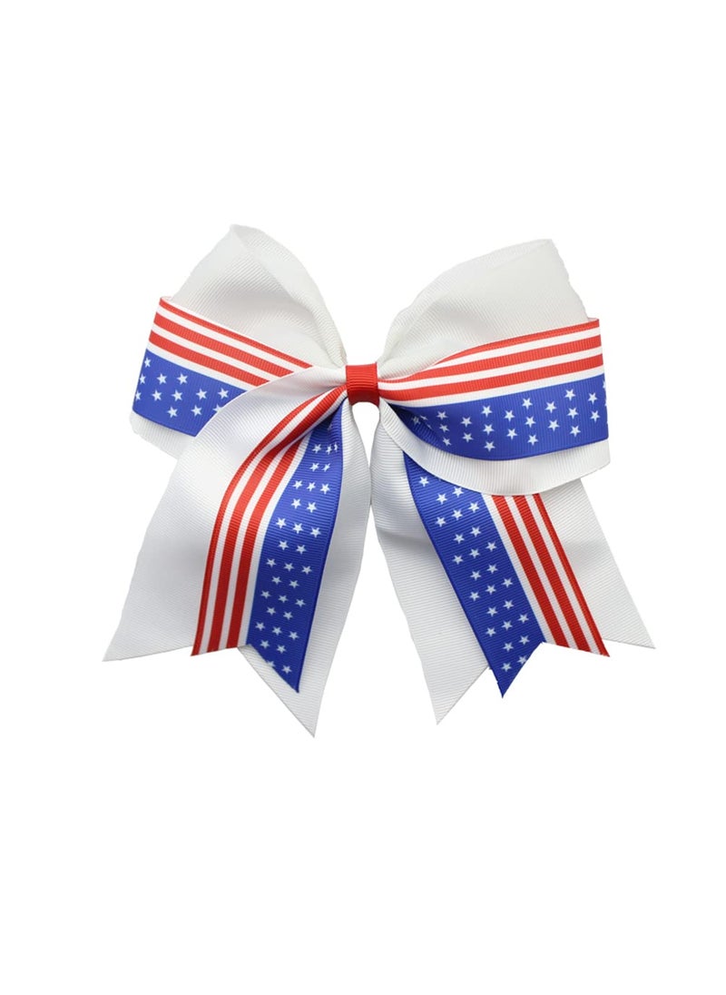 JustMyDress - Patriotic Flag Cheer Bow Hair Rope Tie Ponytail Holder Cheerleader Girls JHN12 White Bow - Image 1