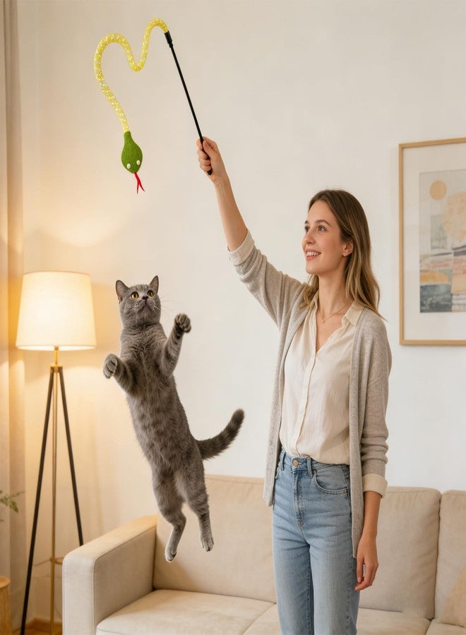 PetPhindU Cat Teaser Wand Toy for Indoor Cats, Cute Mesh Snake & Crinkle Plush Fabric Kitten Wand Kitty Toys Interactive Play Chase Exercise Wand String Toys Cat Toys for All Breed Sizes (One Size,Green) - Image 4