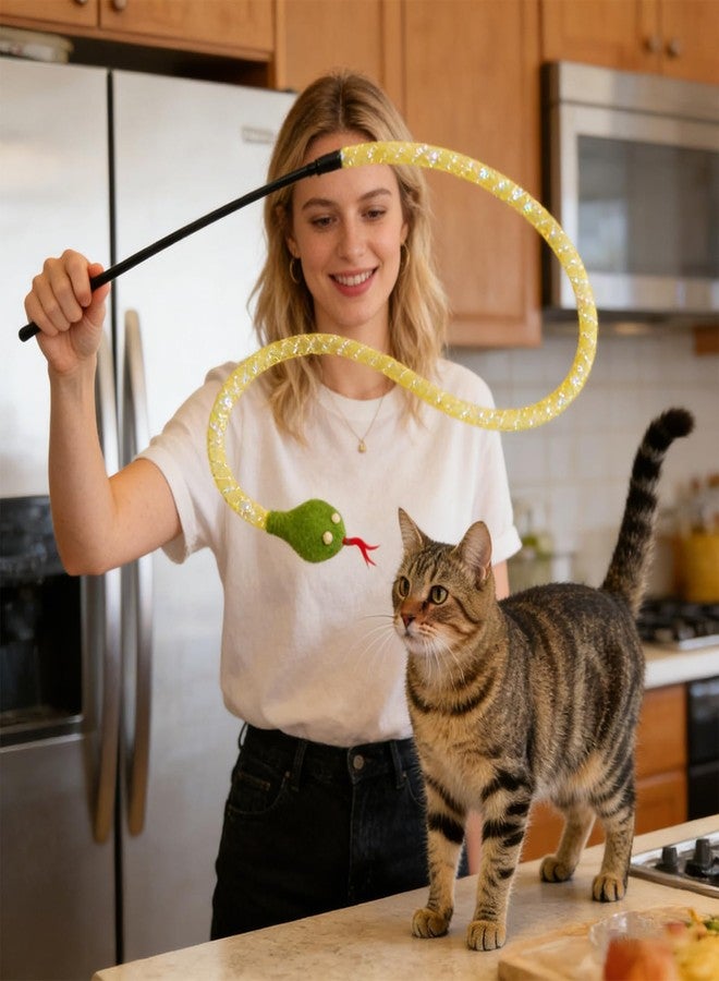 PetPhindU Cat Teaser Wand Toy for Indoor Cats, Cute Mesh Snake & Crinkle Plush Fabric Kitten Wand Kitty Toys Interactive Play Chase Exercise Wand String Toys Cat Toys for All Breed Sizes (One Size,Green) - Image 5