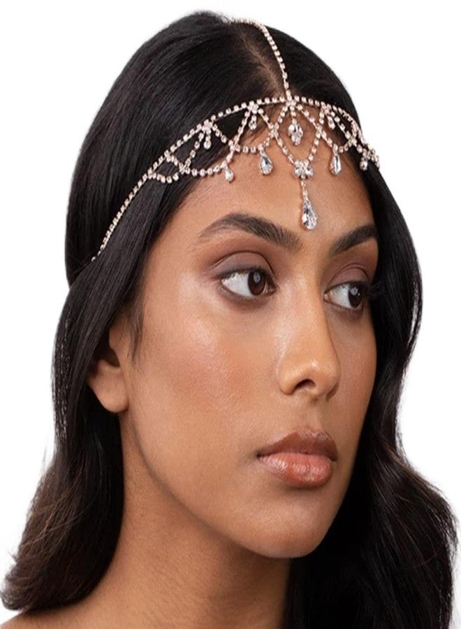 فديزاينر مجوهرات سلسلة الرأس الكريستالية من Fdesigner، قطع رأس الزفاف، مجوهرات شعر العروس المرصعة بأحجار الراين، إكسسوارات شعر نسائية (ذهبي) - Image 1