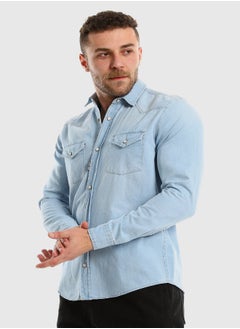 WHITE RABBIT Front Patched Pockets Buttoned Denim Shirt - Ice Blue  - Image 4