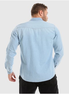 WHITE RABBIT Front Patched Pockets Buttoned Denim Shirt - Ice Blue  - Image 3