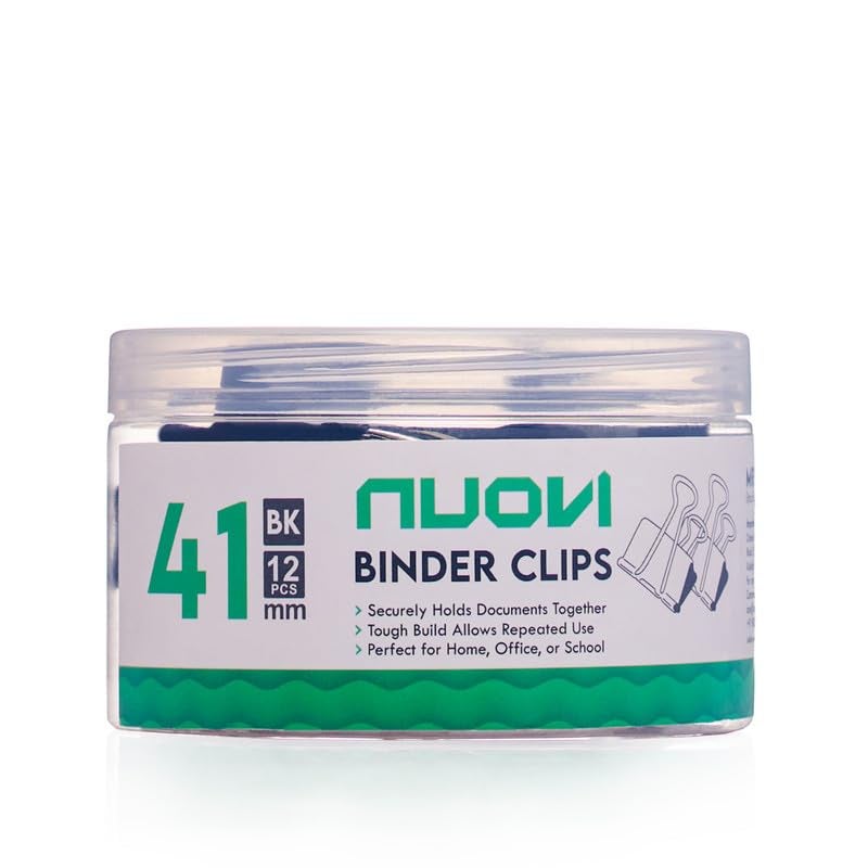 NUOVI 41mm Binder Clips-Black | Made of Tempered Steel, Durable & Rust-Resistant | Perfect for Holding Loose Papers | Ideal for School, Office & Home (Pack of 12) - Image 3