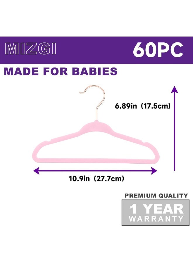 MIZGI Premium Kids Velvet Hangers 11”Inch Children's Clothes Hangers 60PCS Non-Slip Baby Hangers for Infant/Toddler Boys & Girls Closet Organizer Ultra Thin Nursery - Image 4