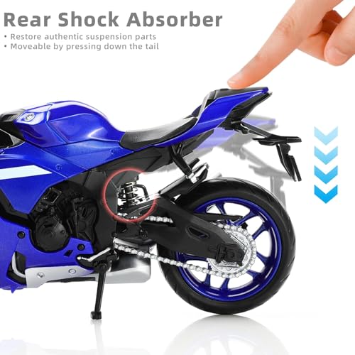 Risopen 1:12 Motorcycle Model Toy for Yamaha YZF-R1 1000R Metal Die-cast with Plastic Motorcycle Model No Assembly Required Mini Finished Moto Gift for Adult（Blue） - Image 5