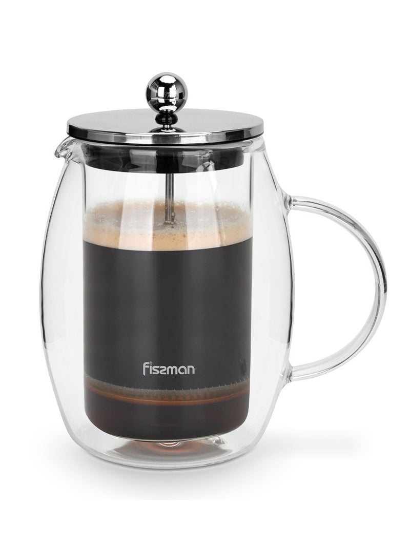 Fissman French Press Coffee Maker 600ml Borosilicate Glass For Tea Lover Stainless Steel Filter, Durable & Heat Resistant, Release Perfect Aroma To Enjoy The Day  - Image 1
