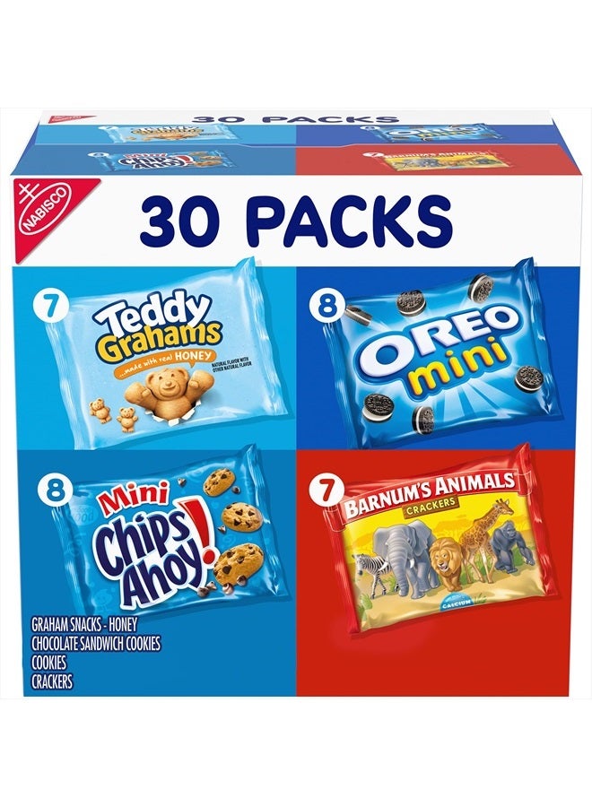 Nabisco Team Favorites Variety Pack, OREO Mini, CHIPS AHOY! Mini, Teddy Grahams Honey & Barnum's Animal Crackers, 30 Snack Packs - Image 1