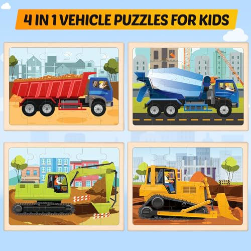 Duchong Wooden Puzzles for Kids Ages 46 4 Packs 24 PCS Construction Vehicle Jigsaw Puzzles for Kids Ages 35 Preschool Educational Puzzles Boards Toys Gifts for Boys Girls - Image 5