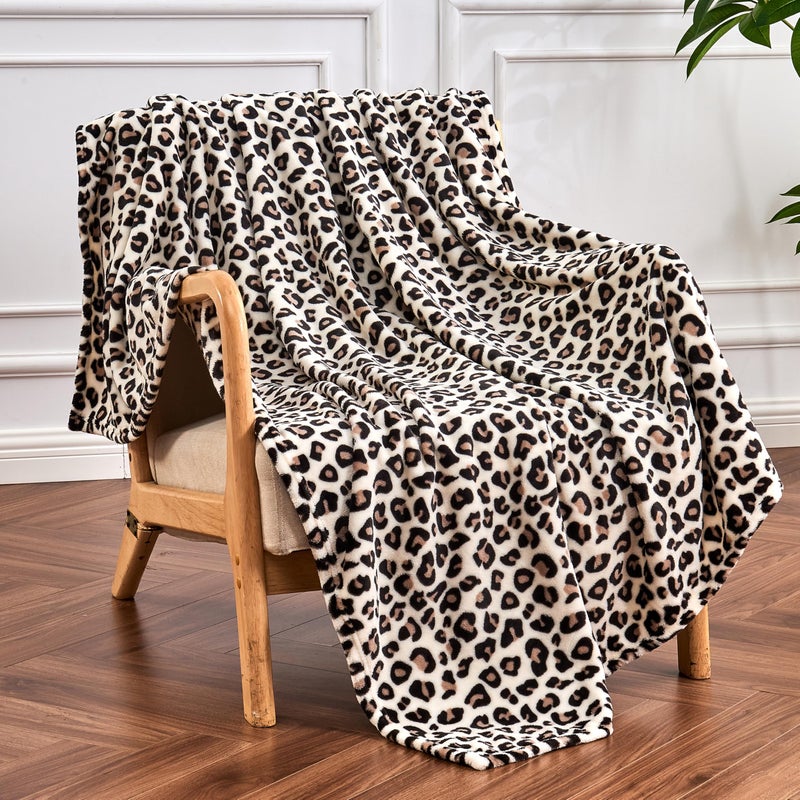 Edenleaf Leopard Print Blanket Fleece Throw for Bed Sofa Travel and Camping Super Soft Cozy Fluffy Plush Cheetah Print Blanket for All Seasons 50x60 Cream