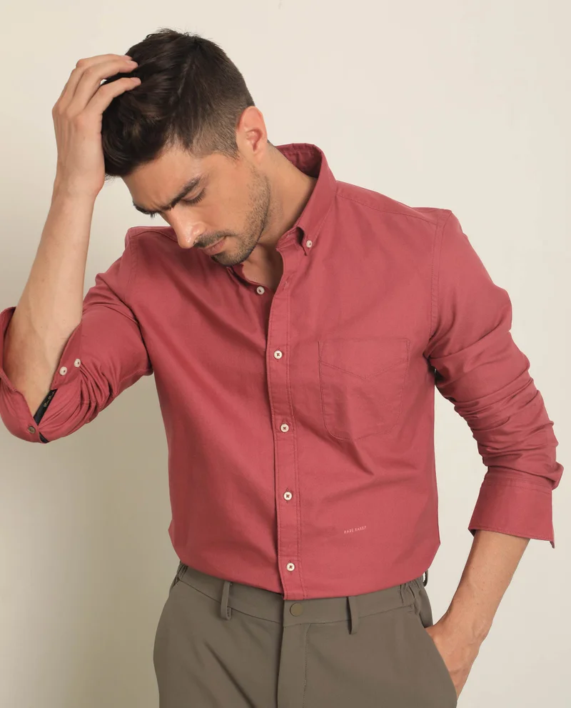 Rare Rabbit Rare Rabbit Men's Auxfo Pink Cotton Fabric Full Sleeves Solid Shirt