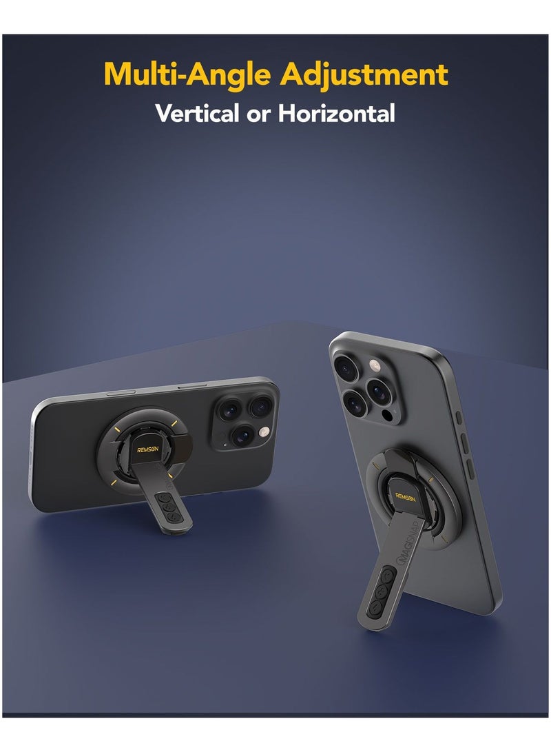 Remson حامل حلقة تخفيف الضغط المغناطيسي المزدوج من ريمسون مع قاعدة وقوف للهاتف متوافق مع آيفون 16 15 14 13 12 (تيتانيوم أسود) - Image 2