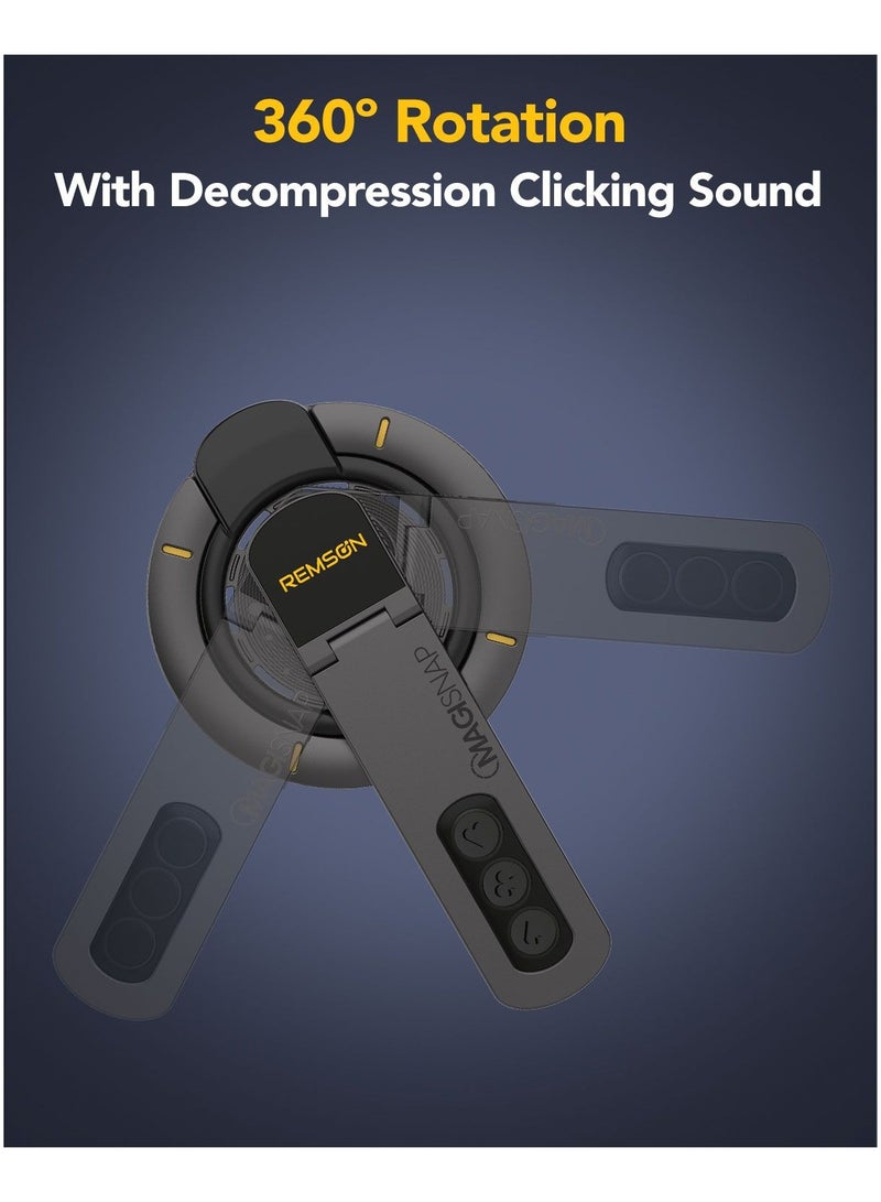Remson حامل حلقة تخفيف الضغط المغناطيسي المزدوج من ريمسون مع قاعدة وقوف للهاتف متوافق مع آيفون 16 15 14 13 12 (تيتانيوم أسود) - Image 3