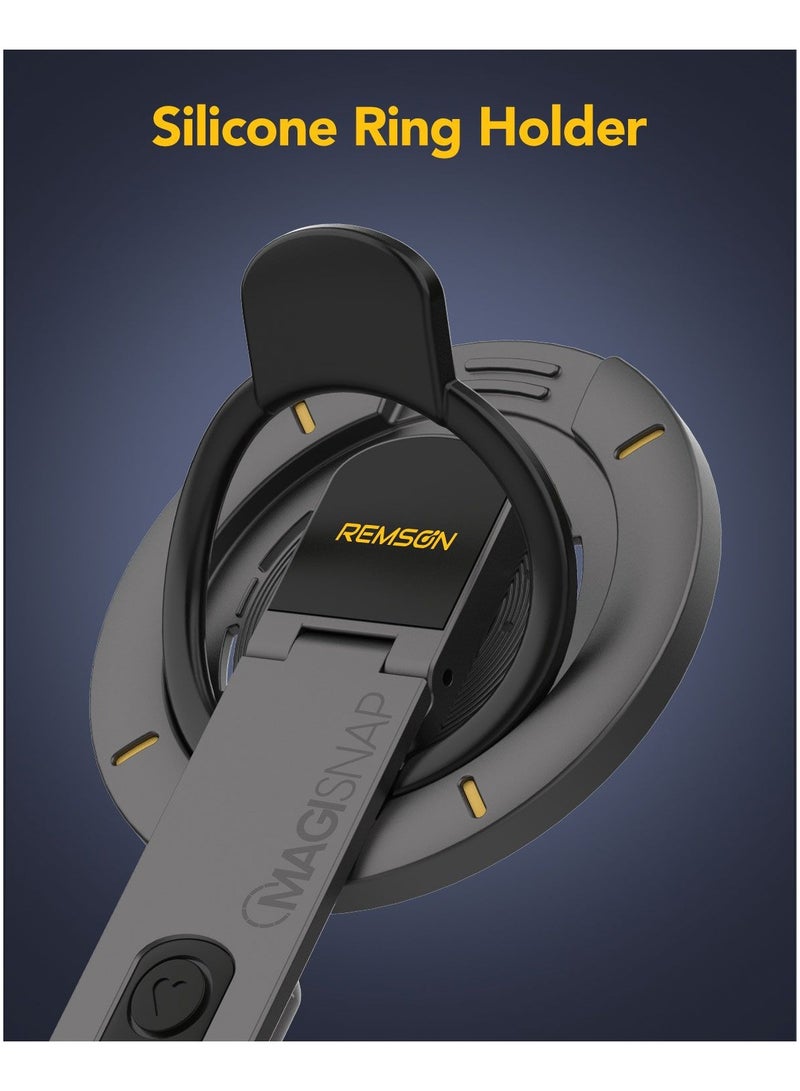 Remson حامل حلقة تخفيف الضغط المغناطيسي المزدوج من ريمسون مع قاعدة وقوف للهاتف متوافق مع آيفون 16 15 14 13 12 (تيتانيوم أسود) - Image 5