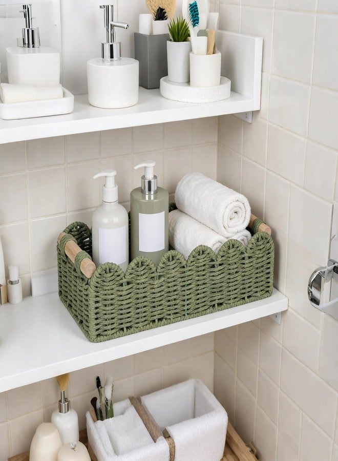 CubesLand Scalloped Decor Basket for Living Room, Home, Bathroom, 2SAME SIZE Paper Rope Basket, Toilet Storage Baskets for Over Toilet Storage Shelf, Cozy Woven Basket Both Storage&Decor, Green - Image 5