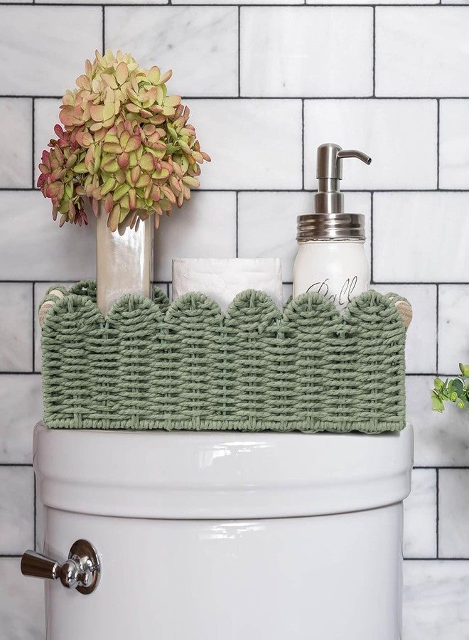 CubesLand Scalloped Decor Basket for Living Room, Home, Bathroom, 2SAME SIZE Paper Rope Basket, Toilet Storage Baskets for Over Toilet Storage Shelf, Cozy Woven Basket Both Storage&Decor, Green - Image 2