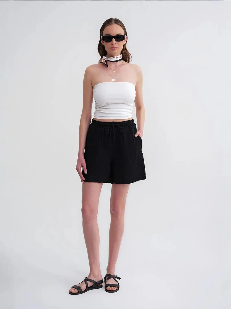MixRay Mixray High-Waisted Textured Cotton Shorts
