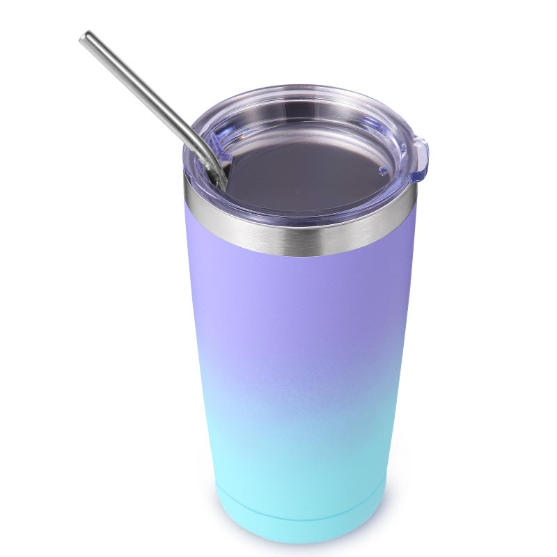 Volhoply 20oz Stainless Steel Tumbler with Lid and StrawDouble Wall Insulated Travel Iced Coffee Mug Fits Cup HolderPowder Coated Cups for Hot and Cold DrinksGifts for Women MenPurple Bule1 Set