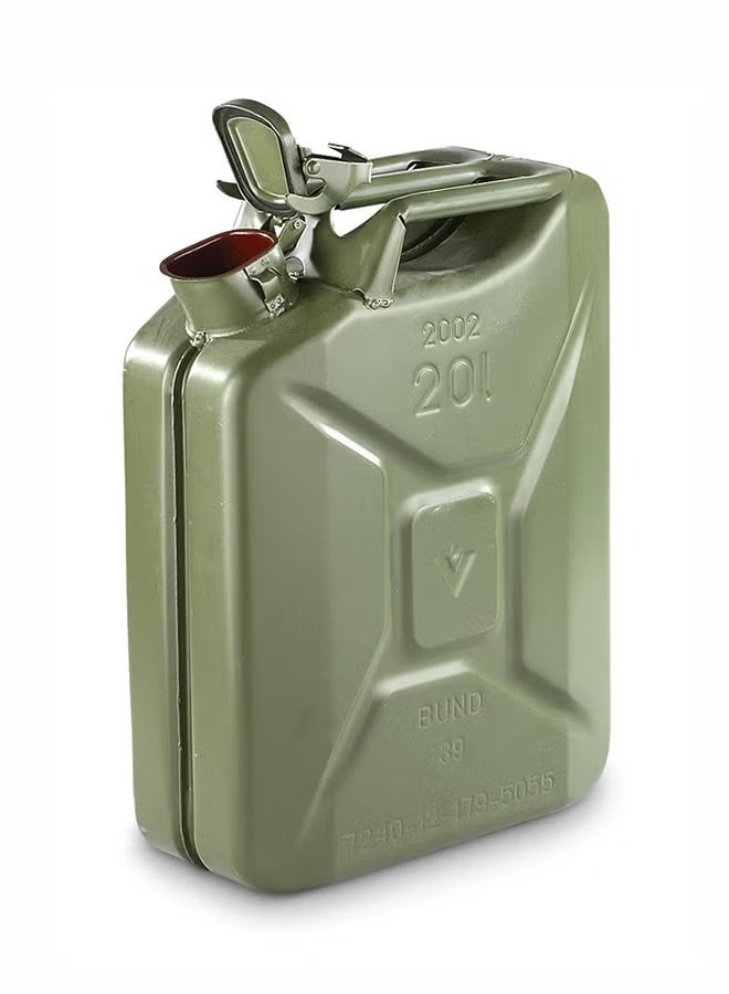 BAH 20L Metal Jerry Can – Heavy Duty Steel Fuel Storage Can with Locking Cap & Flexible Pouring Spout, Green
