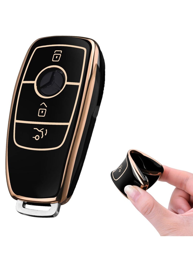 SYOSI Key Cover for Mercedes, Car Key Protective Cover for Mercedes Benz E Class 2017 S 2018 Remote Fob Key (Golden Edge-Black) - Image 1