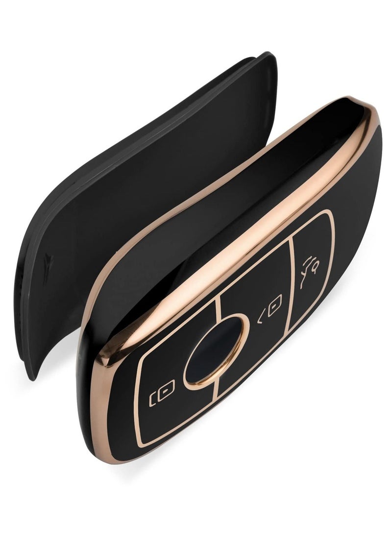 SYOSI Key Cover for Mercedes, Car Key Protective Cover for Mercedes Benz E Class 2017 S 2018 Remote Fob Key (Golden Edge-Black) - Image 4