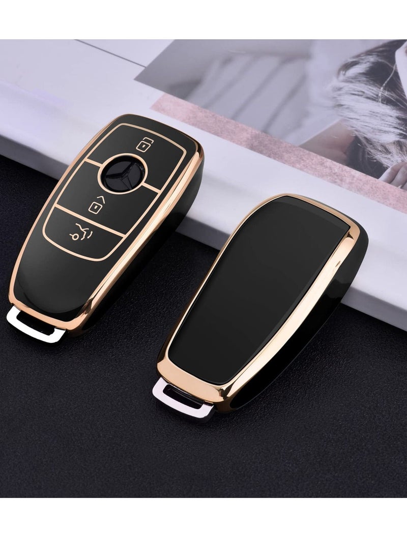 SYOSI Key Cover for Mercedes, Car Key Protective Cover for Mercedes Benz E Class 2017 S 2018 Remote Fob Key (Golden Edge-Black) - Image 3