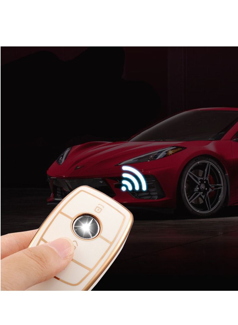 SYOSI Key Cover for Mercedes, Car Key Protective Cover for Mercedes Benz E Class 2017 S 2018 Remote Fob Key (Golden Edge-Black) - Image 5