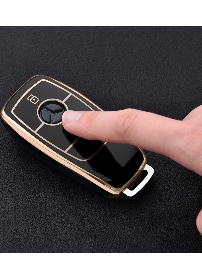 SYOSI Key Cover for Mercedes, Car Key Protective Cover for Mercedes Benz E Class 2017 S 2018 Remote Fob Key (Golden Edge-Black) - Image 2