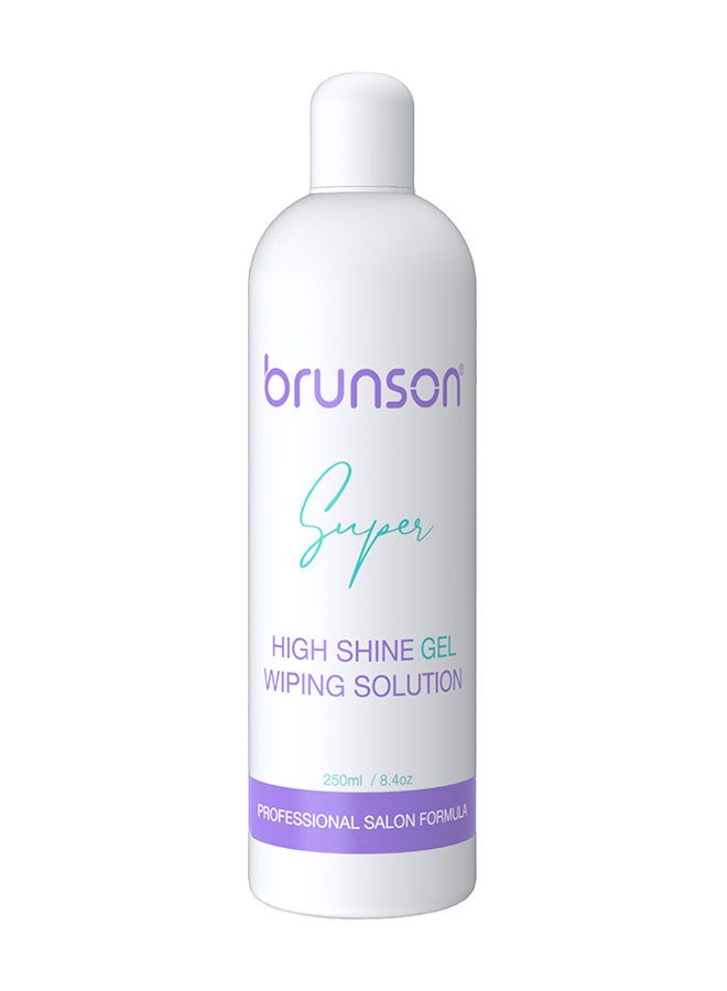 Gel Nail Polish High Shine wiping solution removes tacky residue from gel polish, sculpting gel, poly gel, acrylic gel after application to leave a Manicure Pedicure  super gloss shine finish 250ml