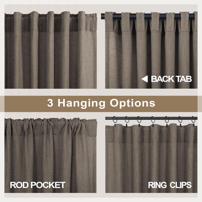 Pitalk Chocolate Brown Curtains for Living Room 84 Inch Length 2 Panels Set Light Filtering Semi Sheer Linen Brown Curtain Modern Farmhouse Back Tab Pleated Drapes 52x84 Long Dark Chocolate Coffee Cappuccino - Image 4