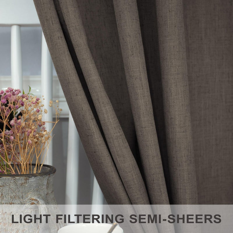 Pitalk Chocolate Brown Curtains for Living Room 84 Inch Length 2 Panels Set Light Filtering Semi Sheer Linen Brown Curtain Modern Farmhouse Back Tab Pleated Drapes 52x84 Long Dark Chocolate Coffee Cappuccino - Image 3
