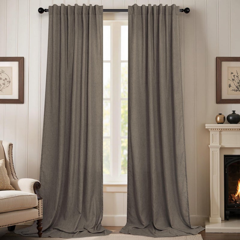 Pitalk Chocolate Brown Curtains for Living Room 84 Inch Length 2 Panels Set Light Filtering Semi Sheer Linen Brown Curtain Modern Farmhouse Back Tab Pleated Drapes 52x84 Long Dark Chocolate Coffee Cappuccino - Image 1