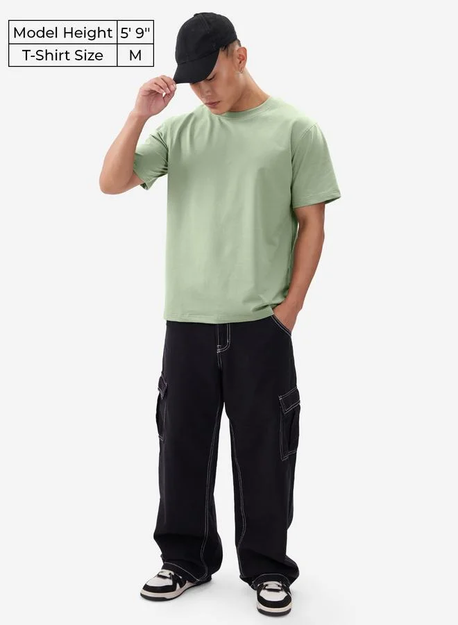 The Souled Store Men Green Solid Round Neck T-Shirt