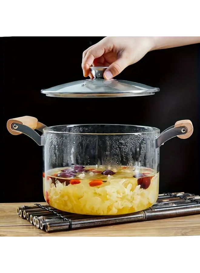 2.5L High Borosilicate Glass Cooking Pot With Wooden Handle For Stovetop - Image 2