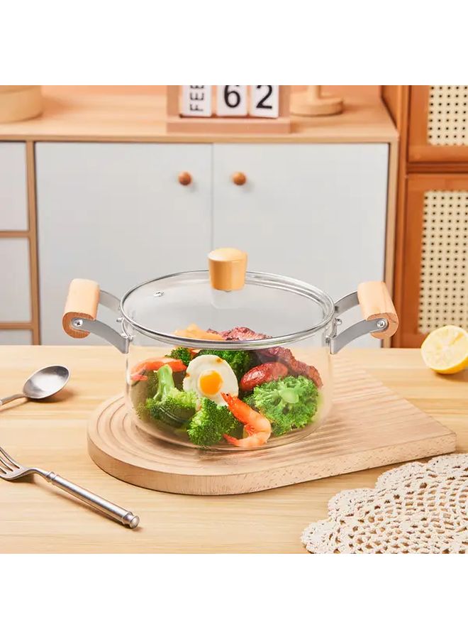 2.5L High Borosilicate Glass Cooking Pot With Wooden Handle For Stovetop - Image 5