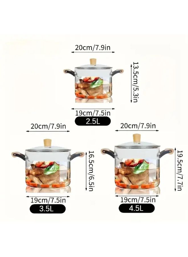 2.5L High Borosilicate Glass Cooking Pot With Wooden Handle For Stovetop - Image 1