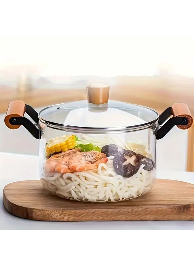 2.5L High Borosilicate Glass Cooking Pot With Wooden Handle For Stovetop - Image 3